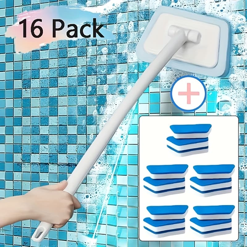 TEMU 16pcs Multifunctional Cleaning Brush Set | Includes Shower Brush, Bathtub Brush, Tile Brush, Window Glass Brush, Floor Brush, Interchangeable Brush Heads And Detachable Design