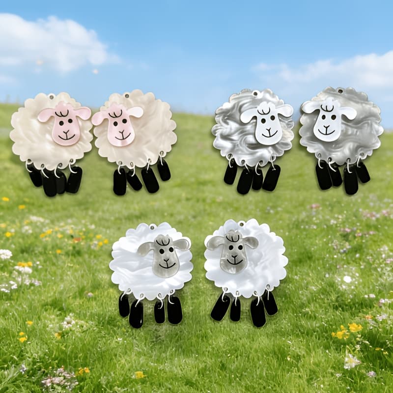 TEMU 6pcs Sheep Styles Cute Animal Acrylic Jewelry Pendant Earring Necklace Accessory