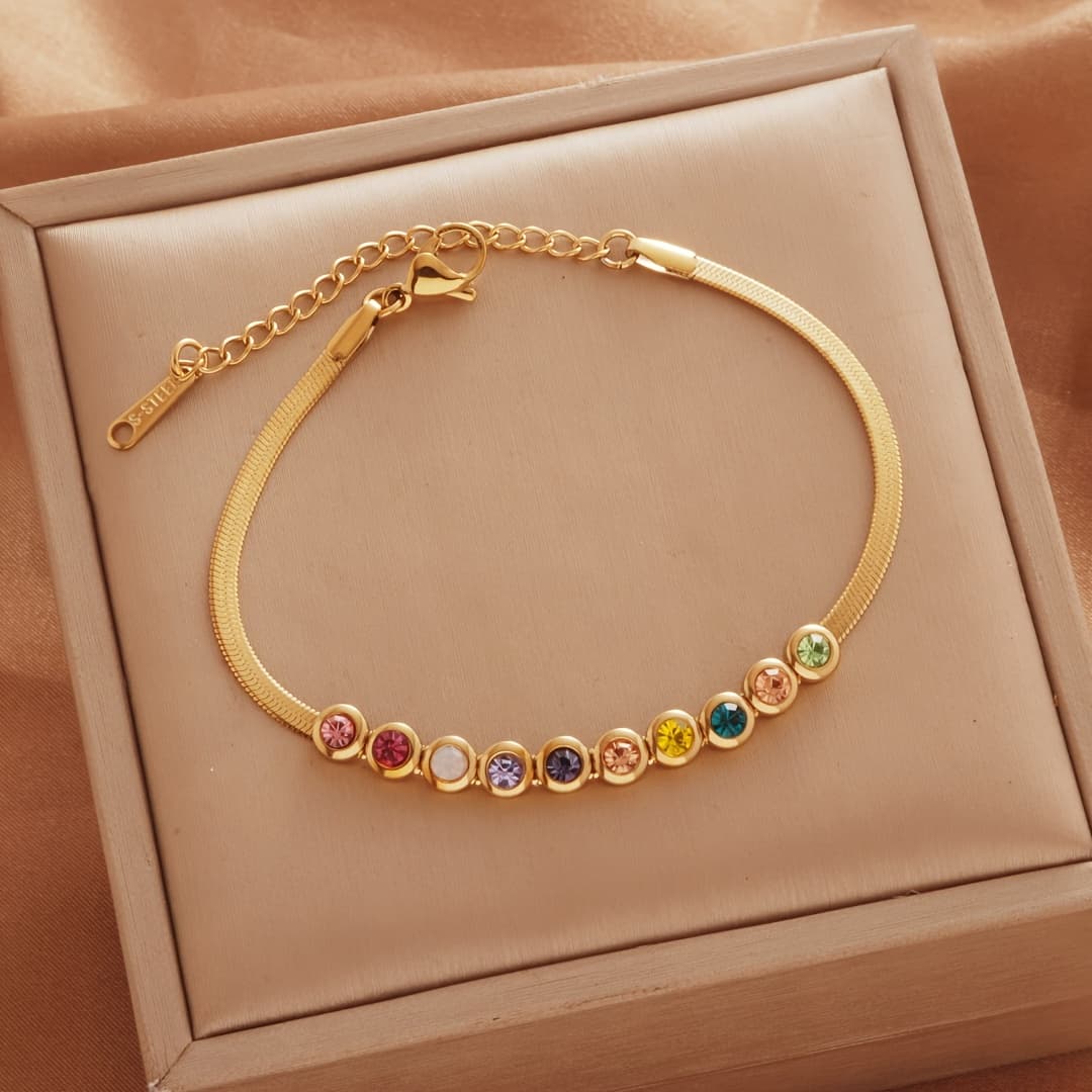 TEMU Fashionable And Luxurious Multicolor Bracelet With Stainless Steel Gold-plated Snake Chain Necklace, A Versatile And Accessory For Women. A Gift For A Girlfriend, Perfect For Valentine's Day.