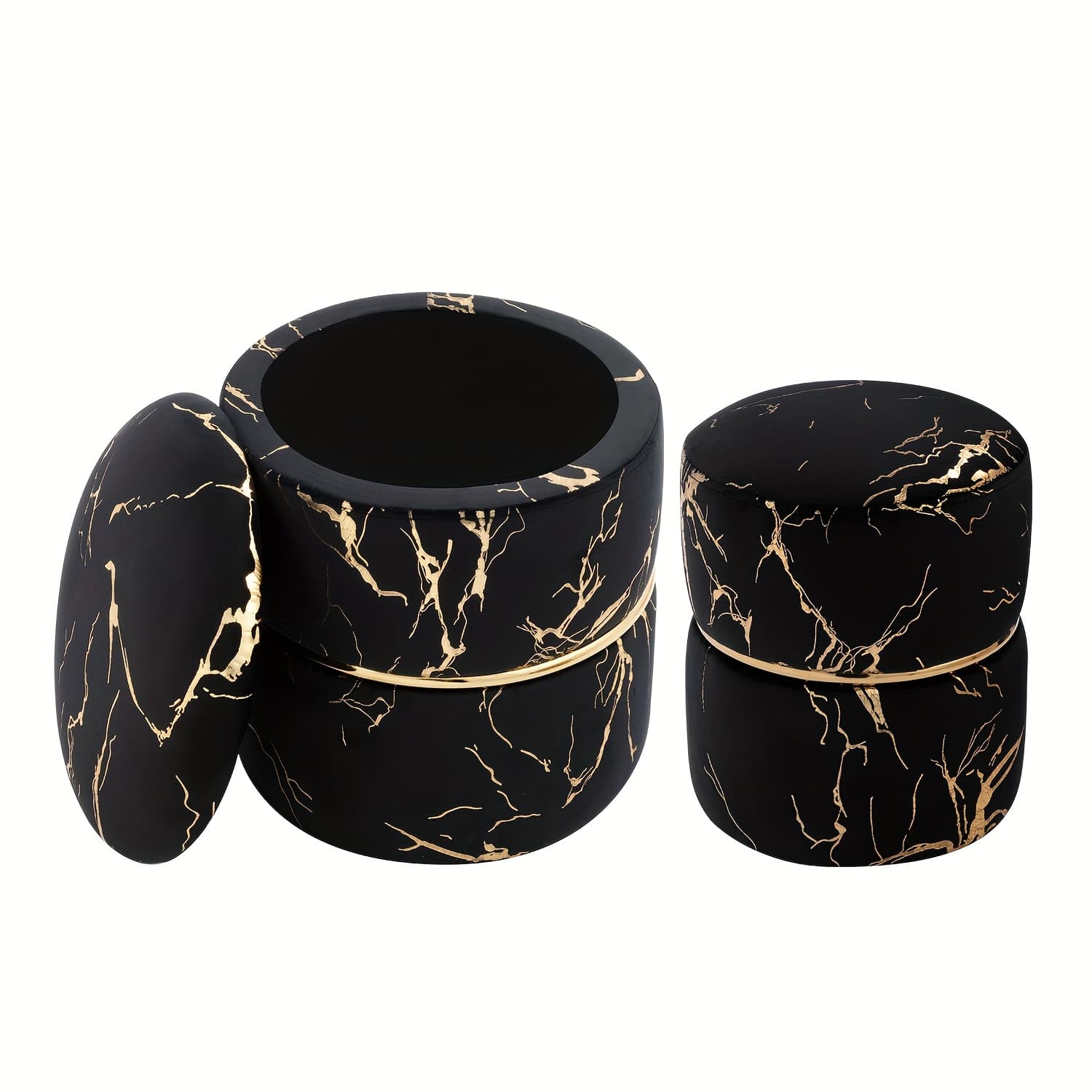 TEMU A Set Of 2, Gilded Pattern , Velvet Storage Stool, 1 Large And 1 Small Shoe-changing Stool, Suitable For Dressing Tables, Living Rooms, Bedrooms And , Multiple Colors