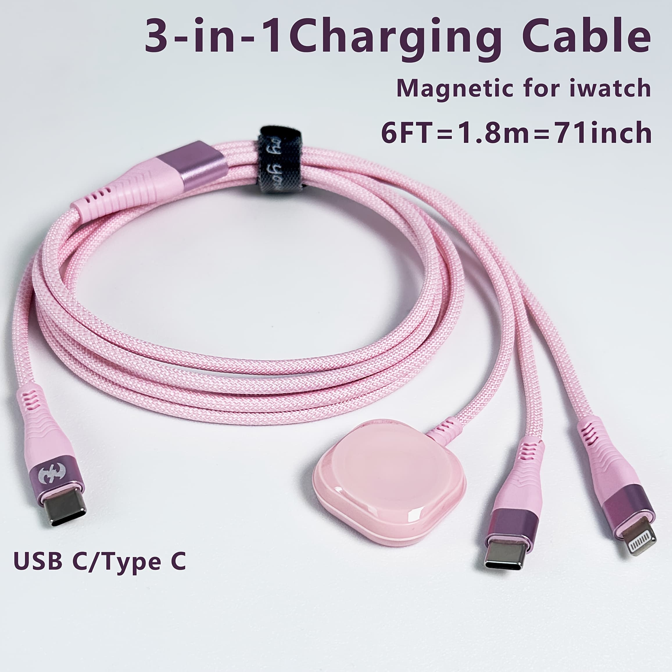 TEMU Travel 3in 1 Charging Cable For Magnetic Multi Charging Cable, Newest [usb C Port] Nylon Braided Lightning Type-c Cord And Iwatch Wireless Charger Wire, For Iphone Phone And For Iwatch