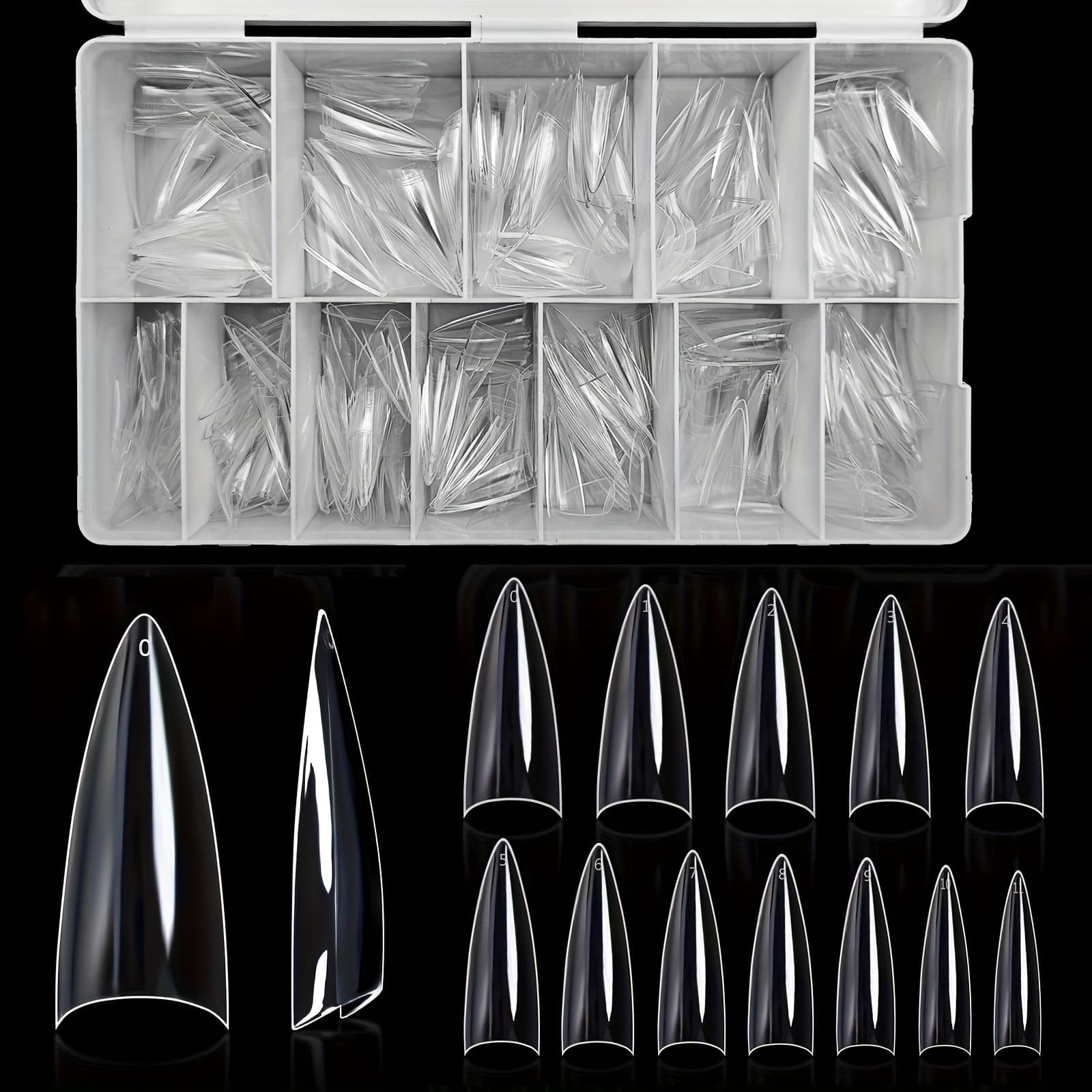 TEMU 600pcs/ Stiletto Nail Tips Half Cover False Nail Almond Shape Point Acrylic Sharp Artificial False Nails