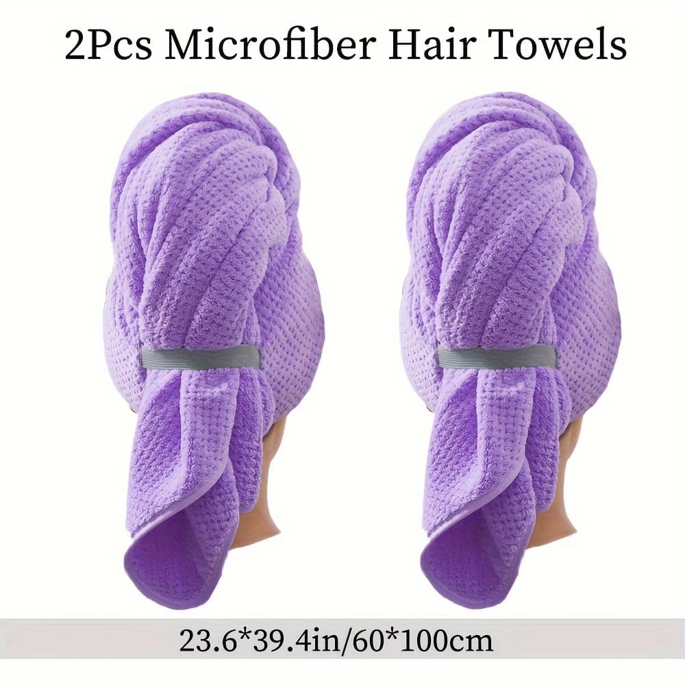 TEMU 2pcs Extra Large Microfiber Hair Towels, Elastic Strap Wraps Hairtowel, Good Absorbency, Soft And Comfortable, Suitable For A Of Hair Types, To Frizzy Hair, Optional(23.6*39.4in/60*100cm)