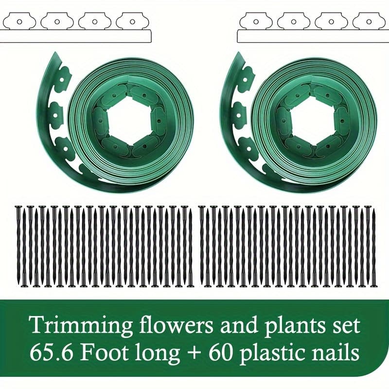 TEMU 4 Inch High Garden Edging Kit With 60 Spikes, Plastic Garden Edging For Landscaping, Garden, Lawn (65.6ft, Green)