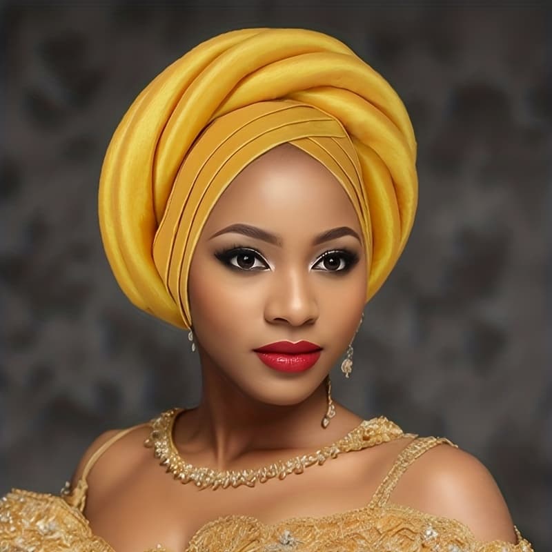 TEMU Exquisite Nigerian Wedding Hat For Women - 100% Polyester Sponge Turban With , Religious Theme, Button Closure, , Hand Washable - Perfect Festive Headwear For Special Occasions