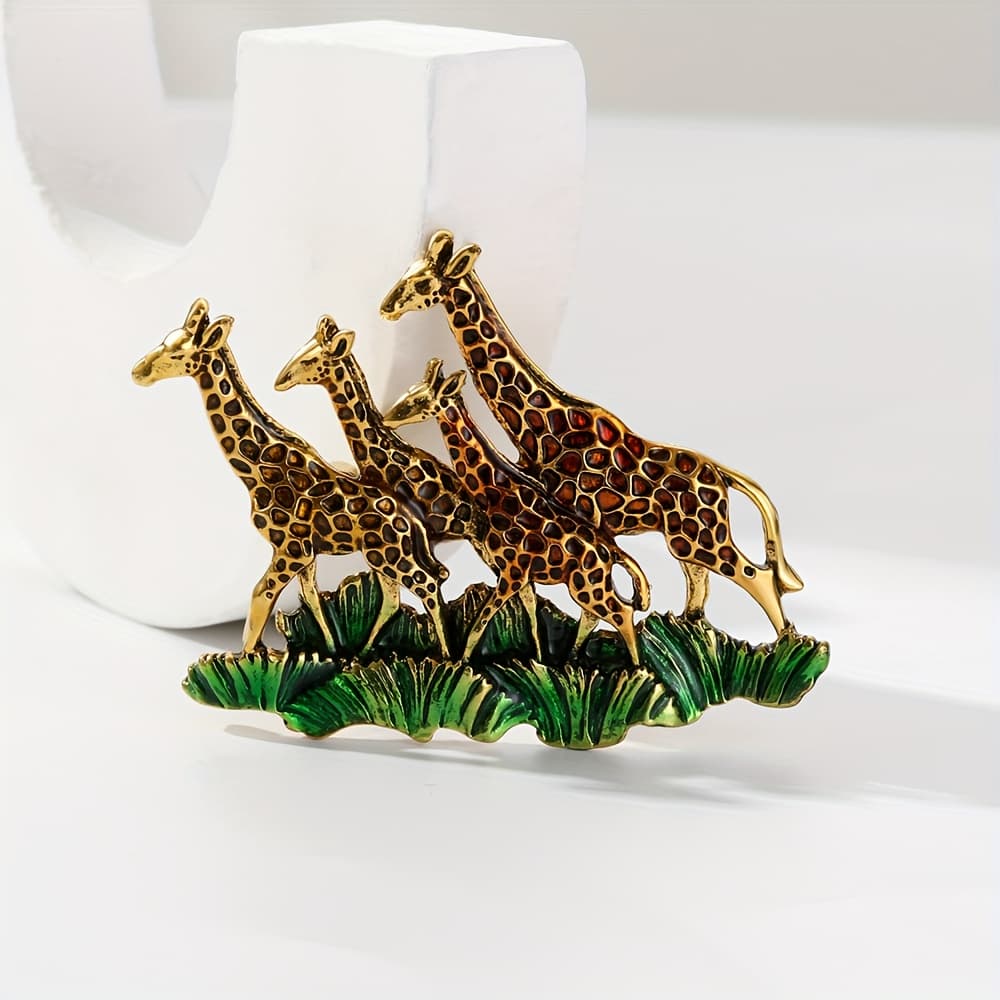 TEMU A Enamel Giraffe Family Brooch, An Exquisite Animal Group-shaped Clothing Pin Accessory