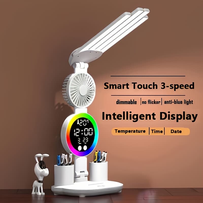 TEMU 2pcs/1pc Smart Touch Led Desk Lamp With Usb Powered, Dimmable And Color Changing Reading Lamp, Built-in Fan And Night Light, Great For Home Office, Desk Lamp | 4 Headed Lamp