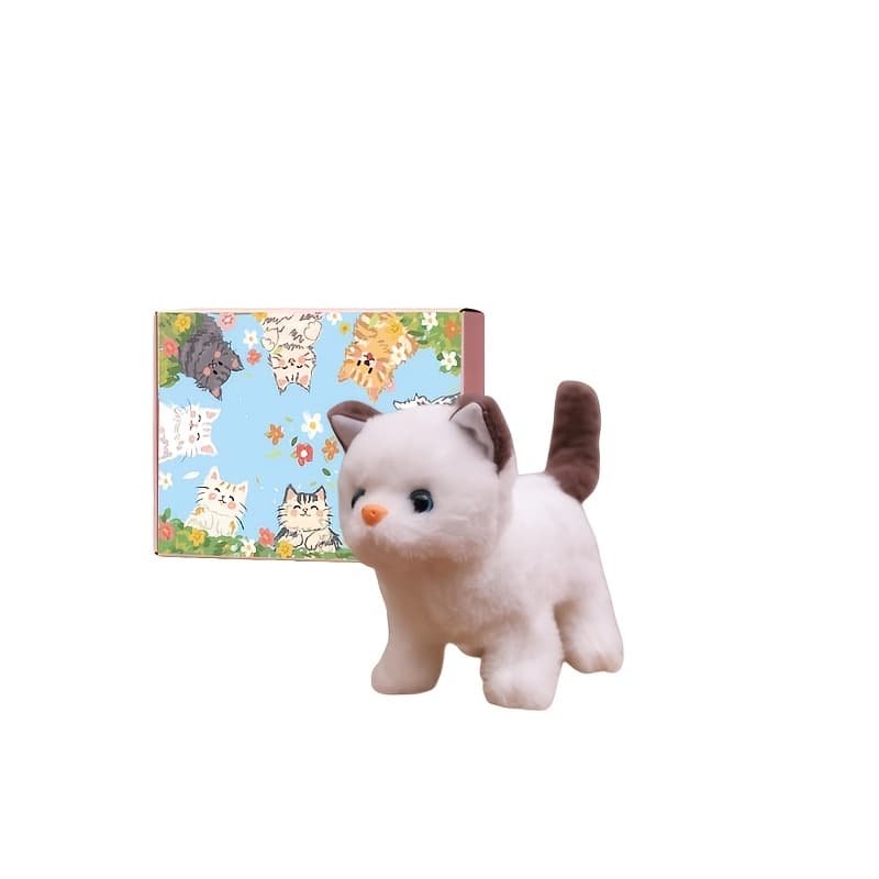 TEMU 2026 New Plush Electric Toy Kitten, Bionic , Comes With Traction Rope And Exquisite Gift Box, Walk, Cry, And Wag Tail, Best Gift For Birthday, Easter, And Parties