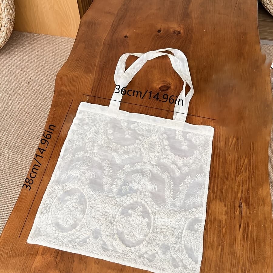 TEMU A Lace Embroidered Tote Handbag Shopping Bag Women's Tote Bag Handbag