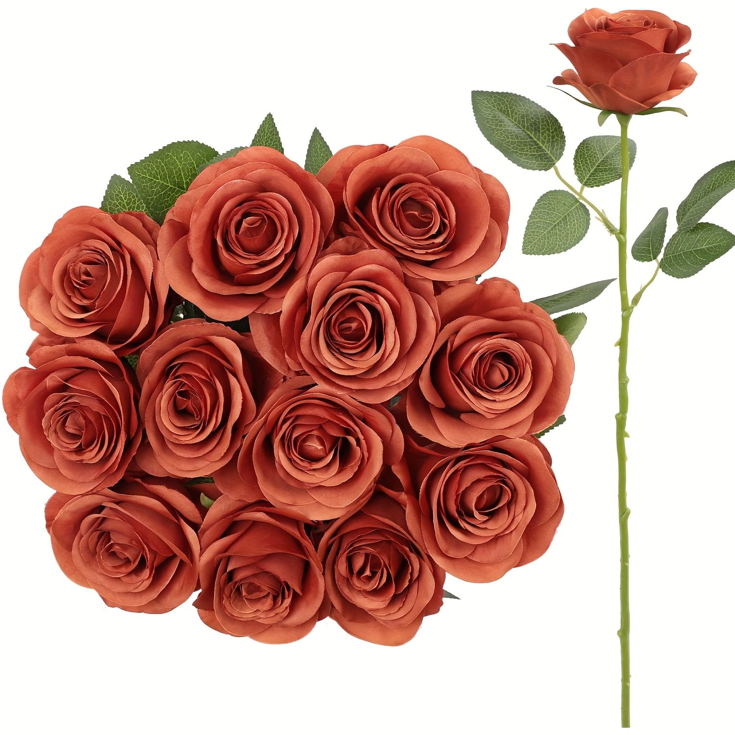 TEMU 12pcs Burnt Orange Silk Roses Artificial Flowers Fake Rose For Arrangement Wedding Party Home Decoration