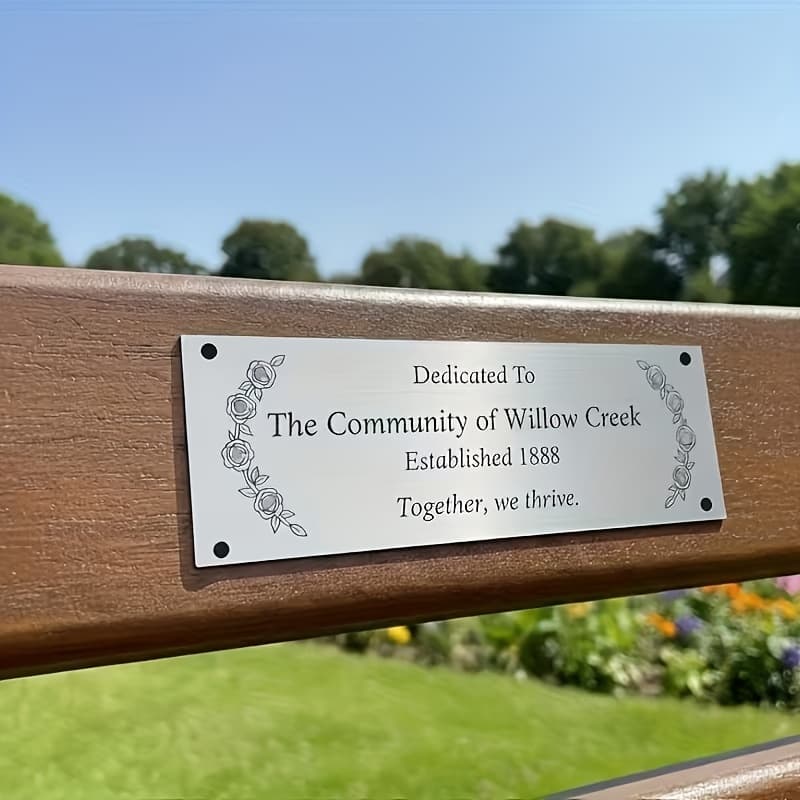 TEMU [2d Flat] Personalized Stainless Steel Garden Bench Plaque, Engraved Memorial Bench Plaque, 2 Colors Available, Stainless Steel Material More Suitable For Outdoor Use, A Great Memorial Gift
