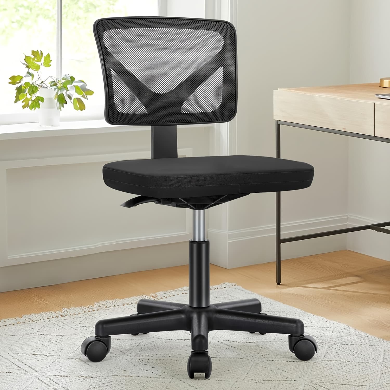 TEMU Low-back Mesh Armless Office Chair, Swivel Rolling Computer Chair No With Lumbar Support Game Computer Desk With Storage, Home Office Modern Pc Table For Youth Student Adult