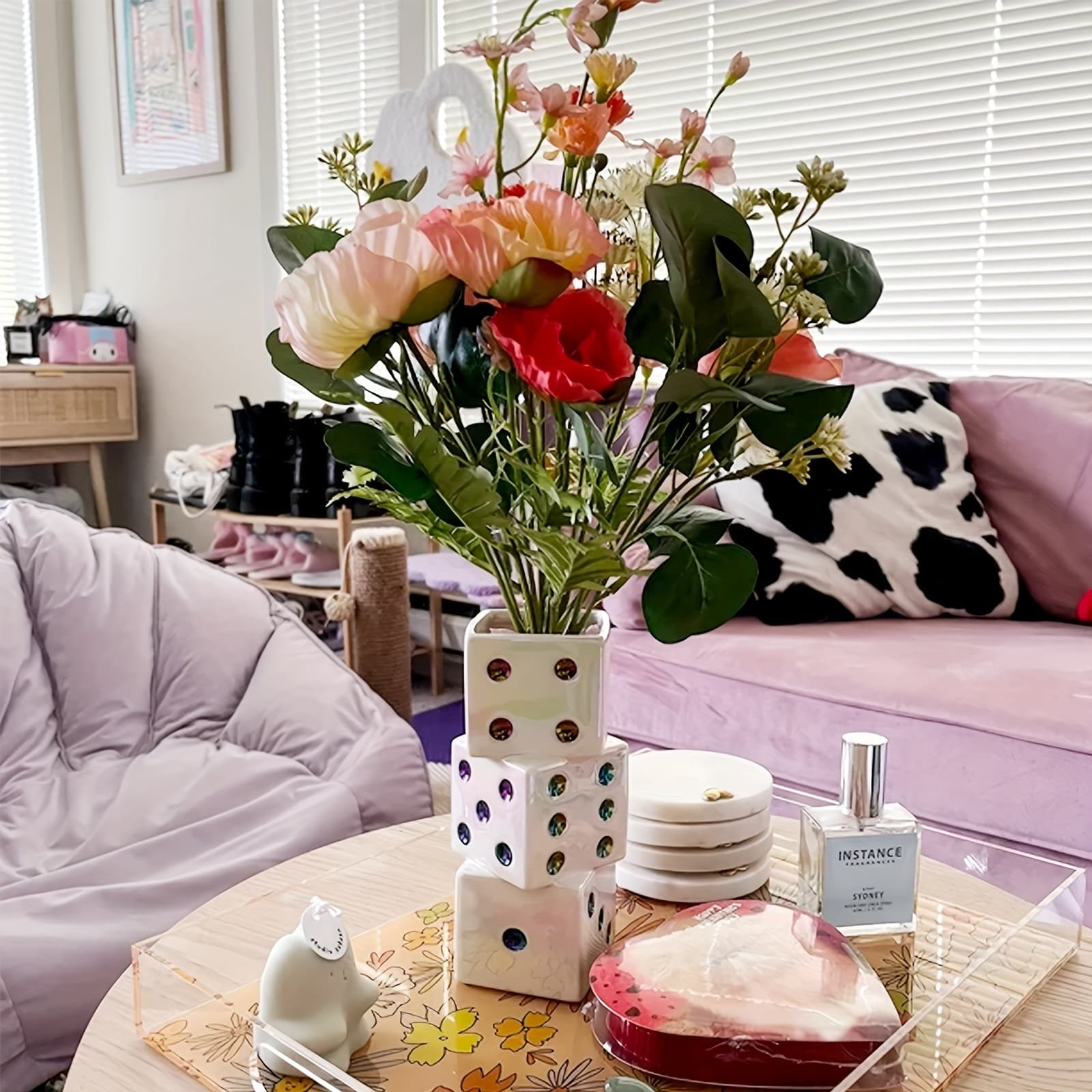 TEMU Handmade Ceramic Dice Vase - Unique Decor For Dried Flowers, Rose, Pampas Grass - Stunning Design For Any Modern Space - Perfect Gift For
