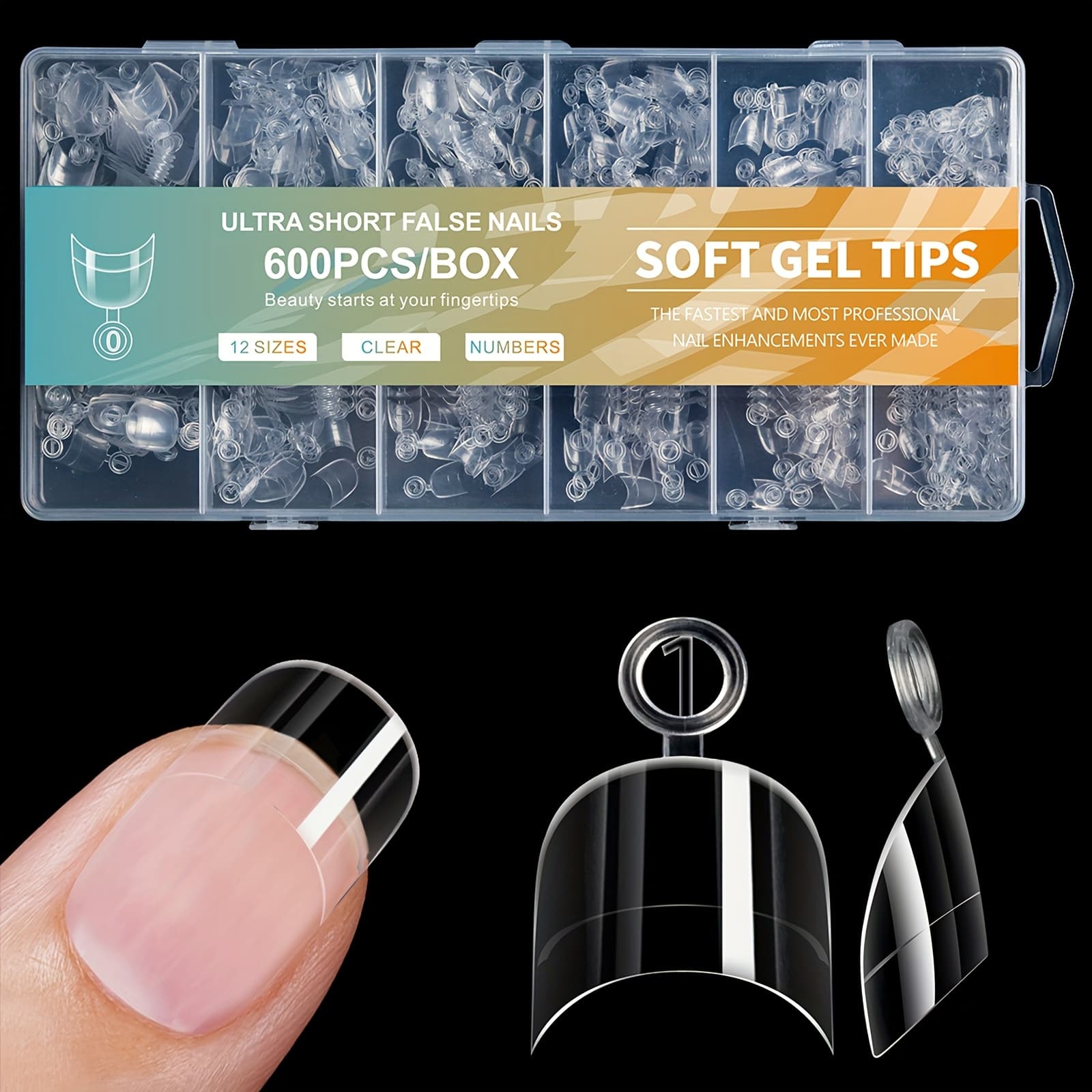 TEMU 600pcs Artificial Acrylic Square False Nail Tips Press On Nails Manicure Design