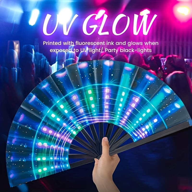 TEMU 13-inch Glow Party Fan - Extremely Neon Glow, Water-resistant Material, Great For Evening Events, Disco , And Big Celebrations, Perfect Fashion Gift For Men And Women