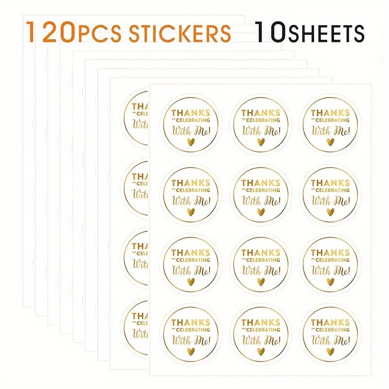 TEMU 60/120pcs Thanks For Celebrating With Metallic Golden Thank You Stickers 2 Inch Round Circle Wedding Stickers Self-adhesive Thanks Labels Stickers For Envelope Seals Shower Birthday