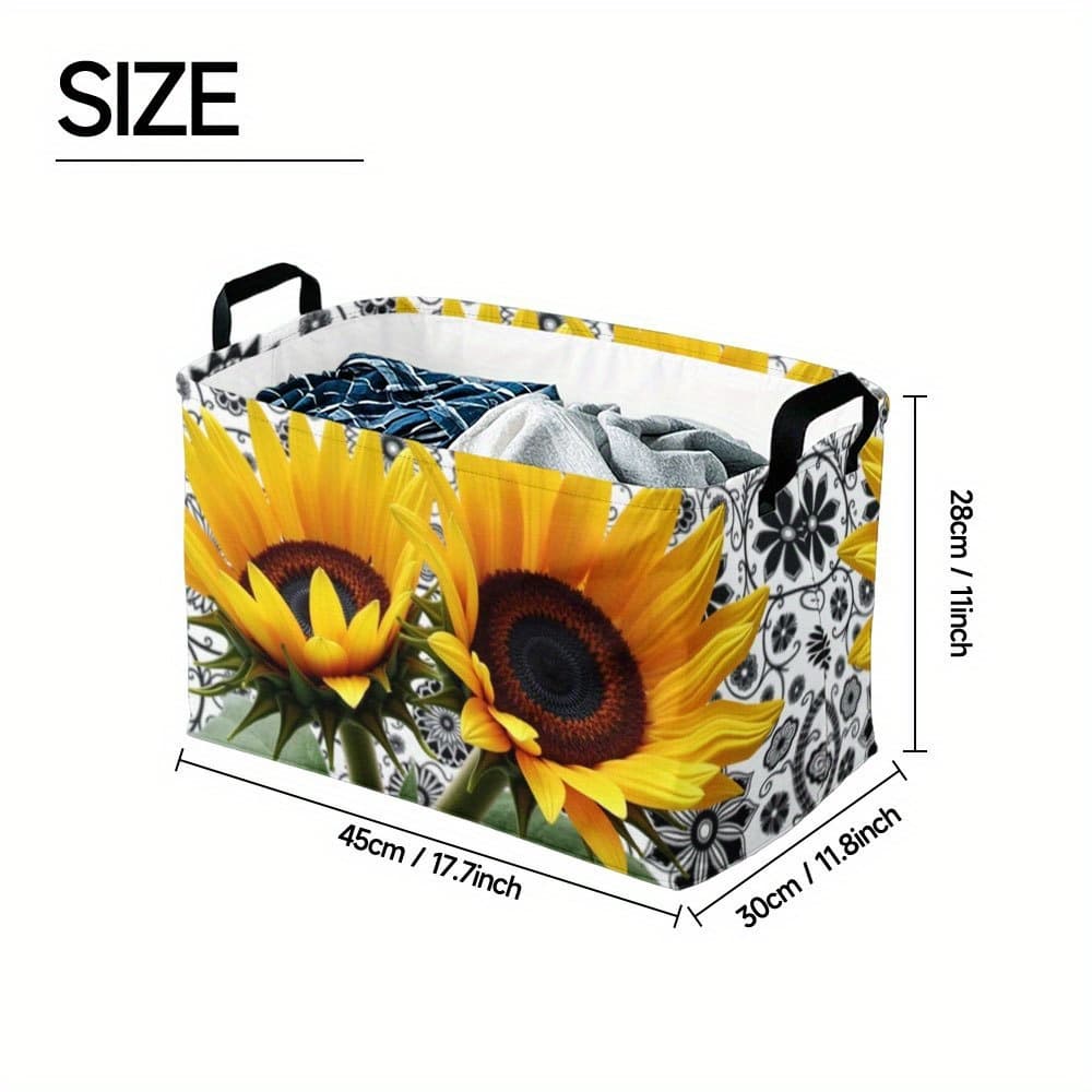 TEMU 1pc, Large Vintage Sunflower Flower Oxford Cloth Fabric Storage Hamper Collapsible Bin With Handles For Home College Dorms Gift Basket