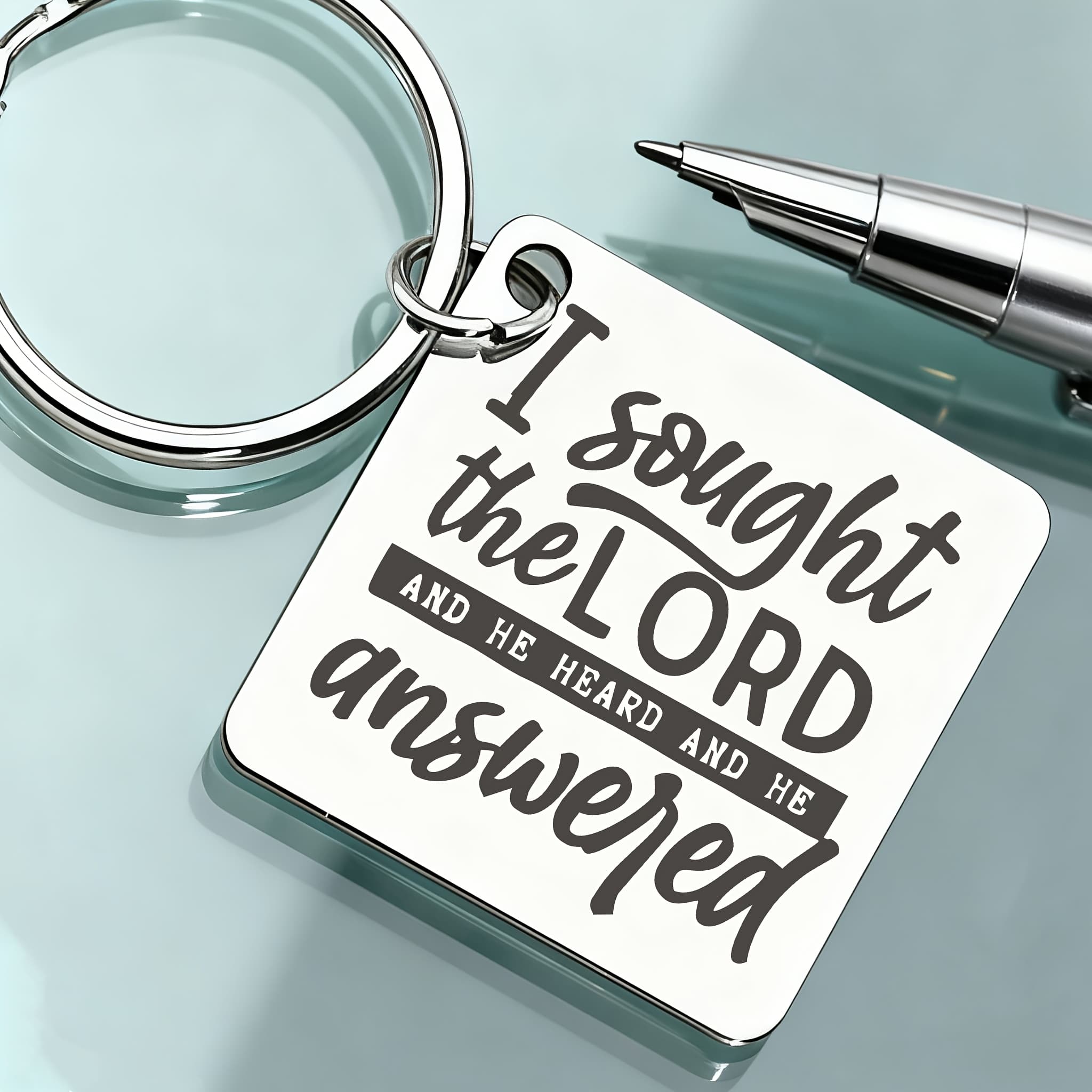 TEMU An Inspirational Stainless Steel Keychain Engraved With The Scripture "i Sought The Lord And He And He ". A Motivational Accessory Suitable For Men And Women