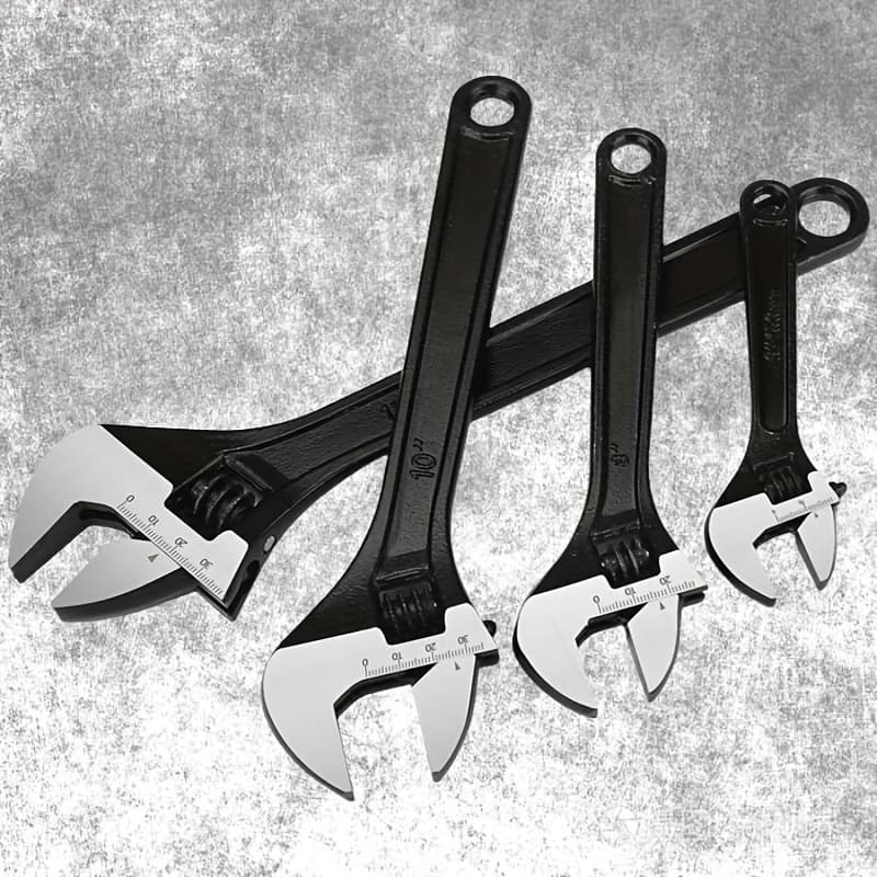 TEMU 4pcs Adjustable Wrench Set, 6-8-12 Inch Anti Rust Black Oxide End Wide Jaw For Automotive Repair, Machinery, Nut Fastening And