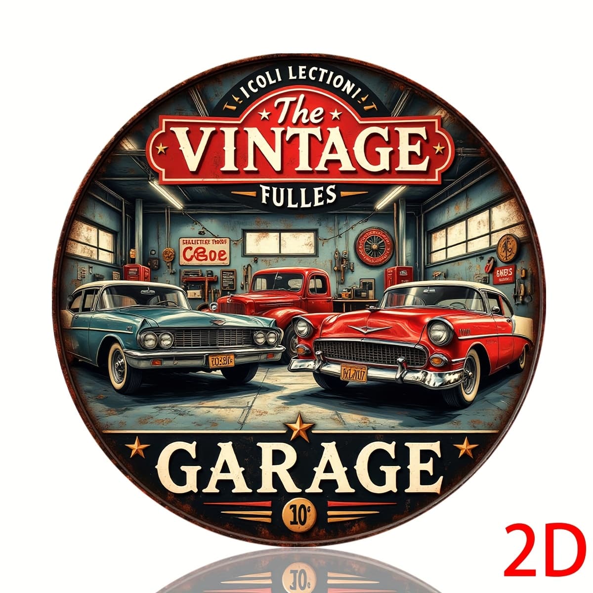 TEMU 2d Flat - 1pc Of Vintage Aluminum Round Wall Plaque Featuring A Retro Garage Metal Sign With And Tools Design, Perfect For In Bars, Cafes, Restaurants, Homes