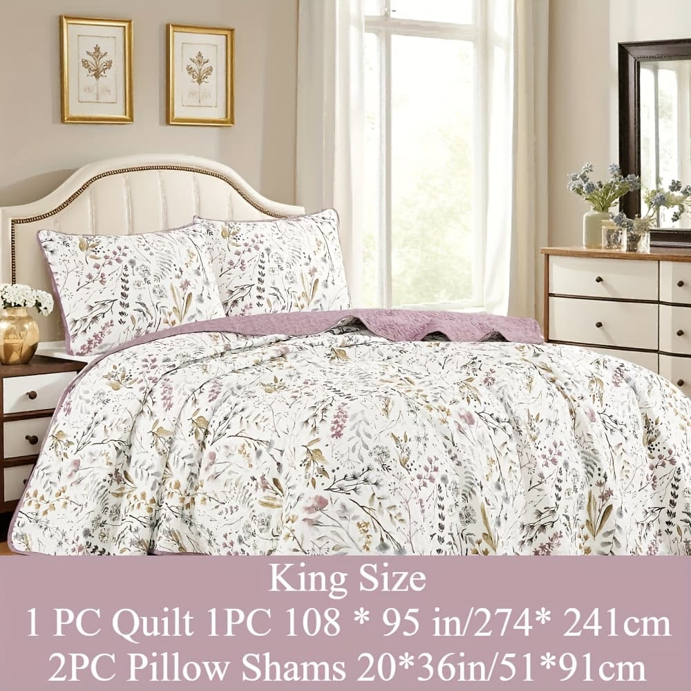 TEMU 3pcs/set Pattern Bedspread Set (1*bedspread + 2*pillowcase Without Filler), Reversible Floral Print Quilt Cover Set King/queen Size, Soft Breathable And Comfortable Bedding For All Season