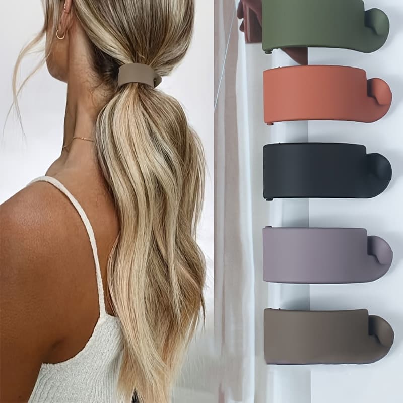 TEMU 5pcs Vintage-inspired Matte Banana Hair Clip For Women & - Large, Non-slip, Solid Color Resin Barrette For Hair