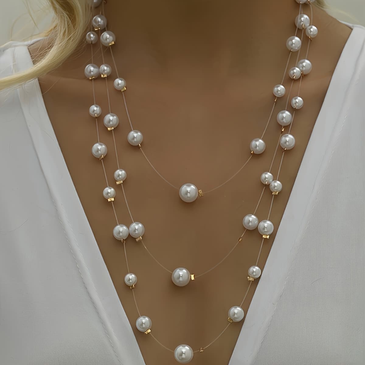 TEMU 1 Women's Fashionable Necklace Elegant Three-layer Starry Sky Handmade Assembly Women's Party Banquet Matching Necklace Jewelry