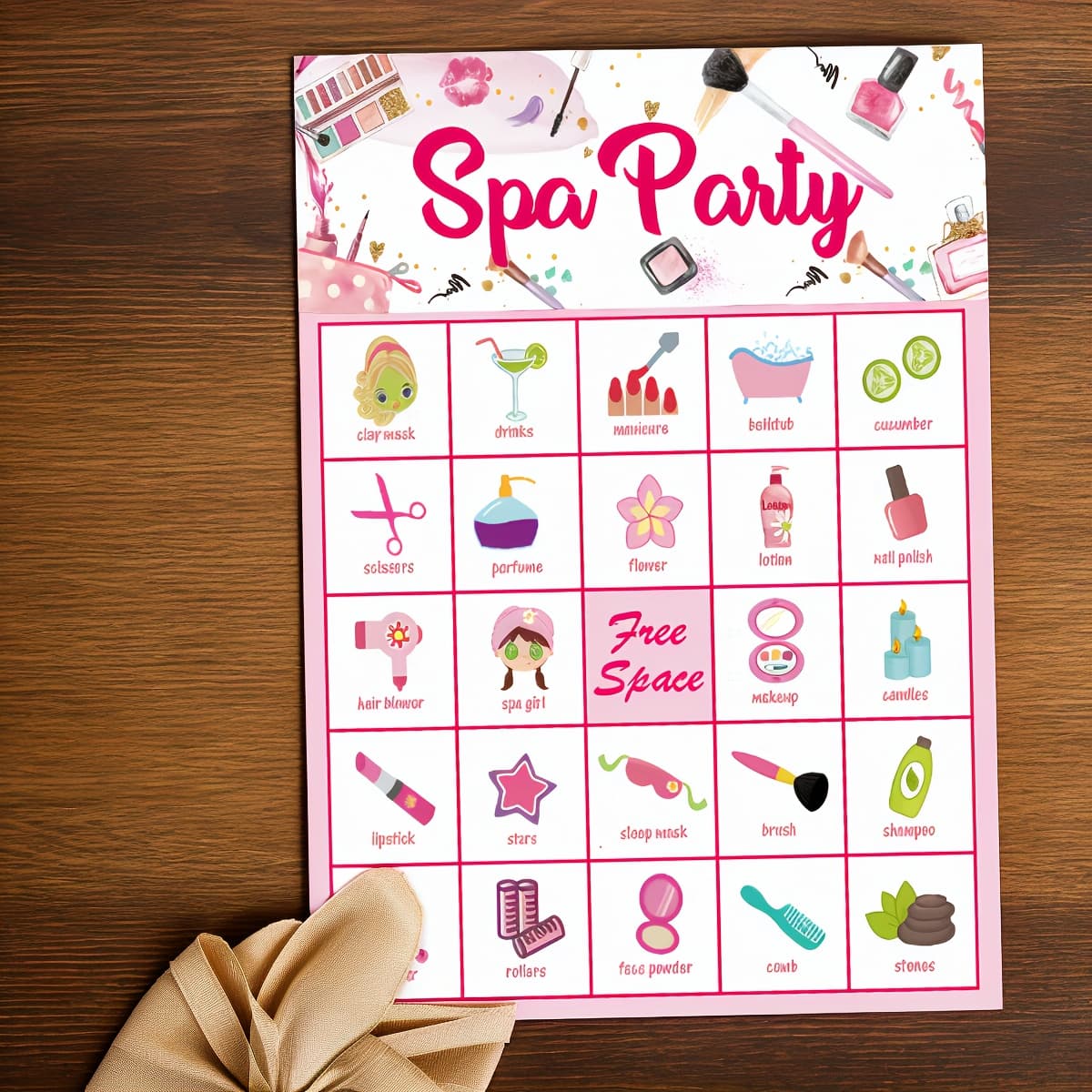 TEMU 1 Set Spa Party Bingo Game - Beauty-themed, 24 Player Cards & 70 Marking Chips, Single-sided Printing, 7x5in - Ideal For Birthday Parties, Sleepovers, Themed , Spa Party Decorations
