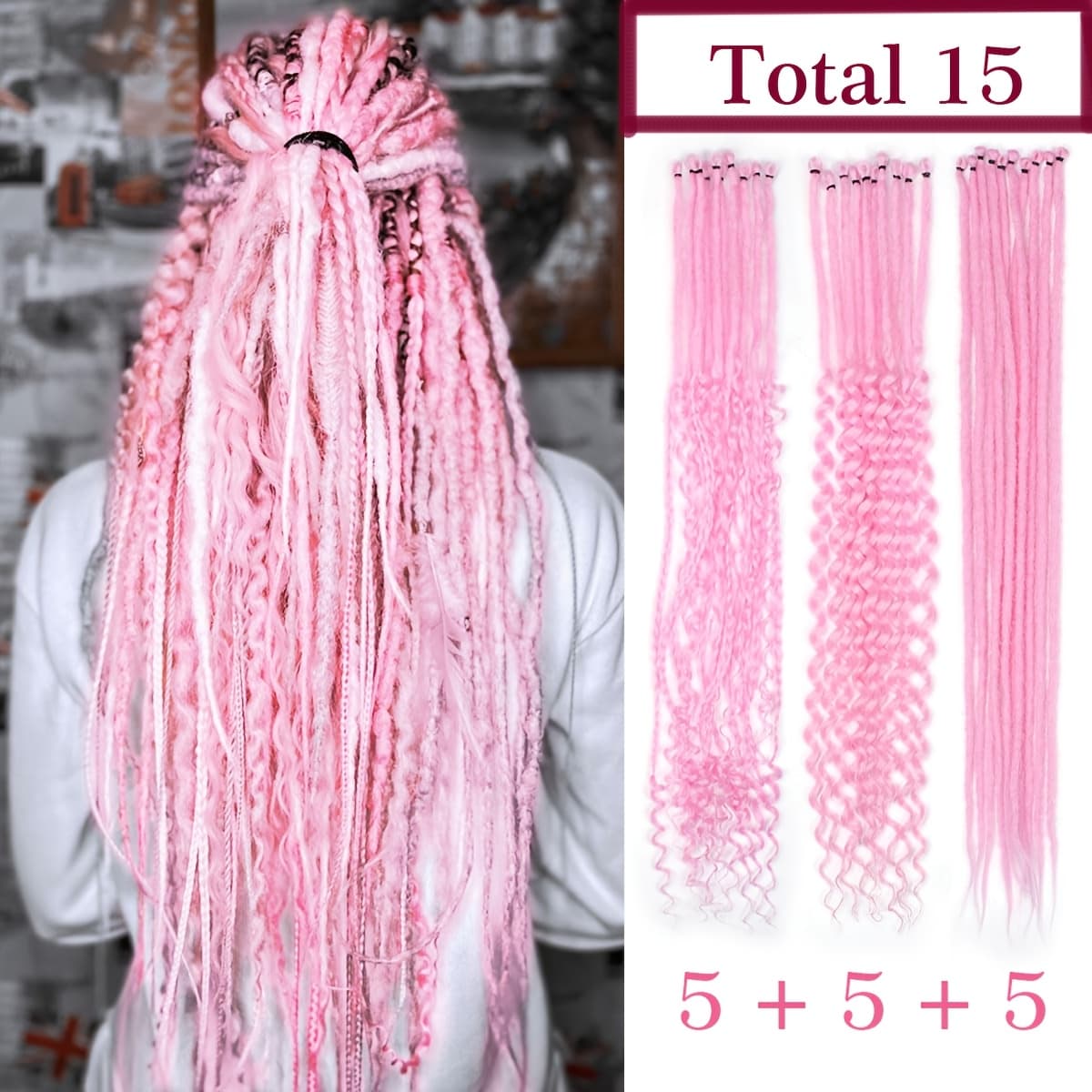 TEMU 24 Inch Mixed Se Dreadlock Extensions Sets, (3 In 1) 15 Strands Synthetic Single Ended Dreads Extensions, Hippie Dreads Style For