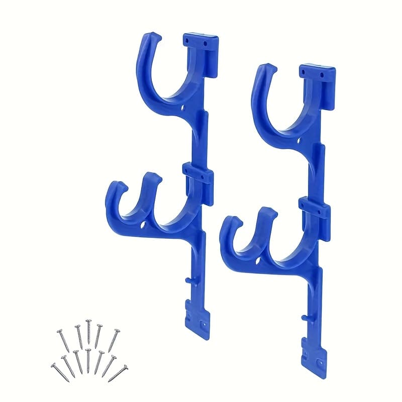 TEMU 2 Pvc Outdoor Pole Hangers With Screw-in Telescopic Hooks, Designed For Pool Poles, Net Brushes, And Garden Hoses - Made Of Durable Plastic.