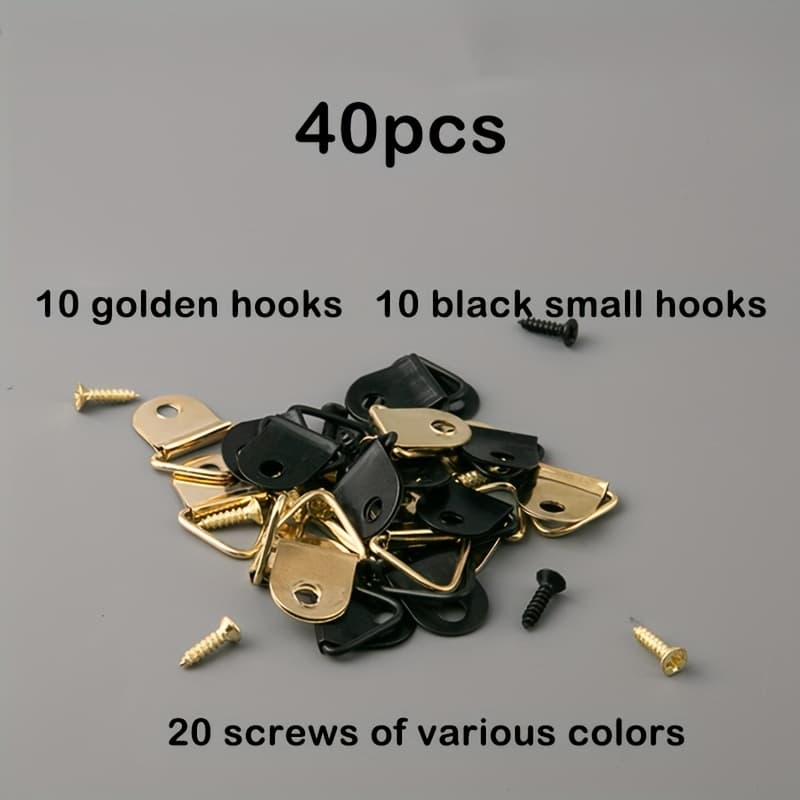 TEMU Black/golden Two-color Matching Photo Set With 2x8 Screws, 40pcs, Additions Hook Hardware Picture Frame Medium Hanging Ring Photo Wall Medium Hanging Ring