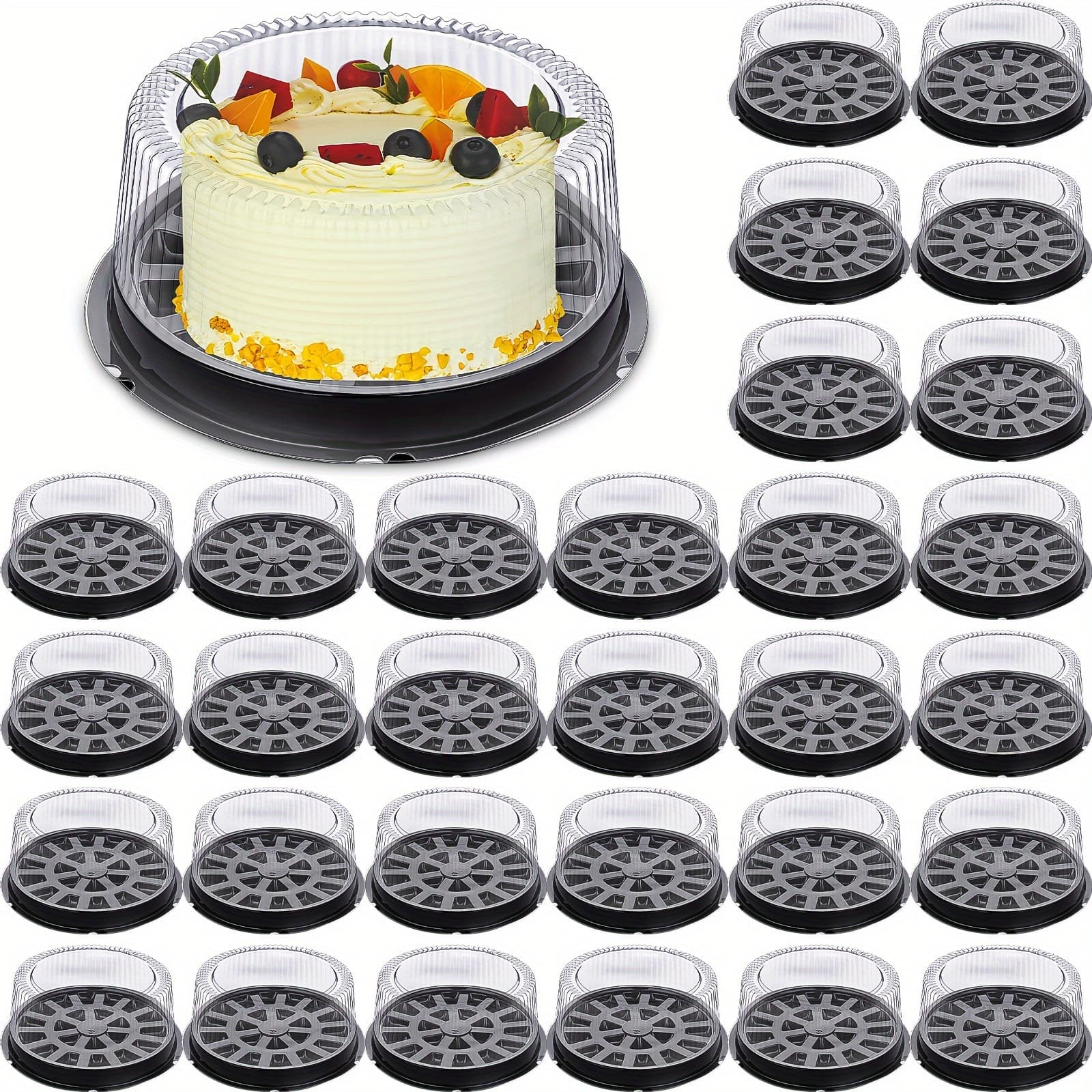 TEMU 30pcs Cake Containers With Lids Round Cake Carrier 11 Inch Plastic Containers For Cake With Lid Disposable Cake Containers Carriers For Food Cake Carries For Transport