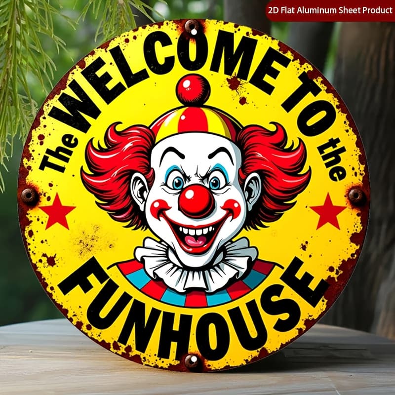 TEMU 2d Flat - Round Aluminum Sign Featuring A Clown, Measuring 7.87x7.87 Inches, With A Circus Theme. This Vintage- Tin Sign Is Perfect For A To Your Home, Garage, Dining Area, Or Café