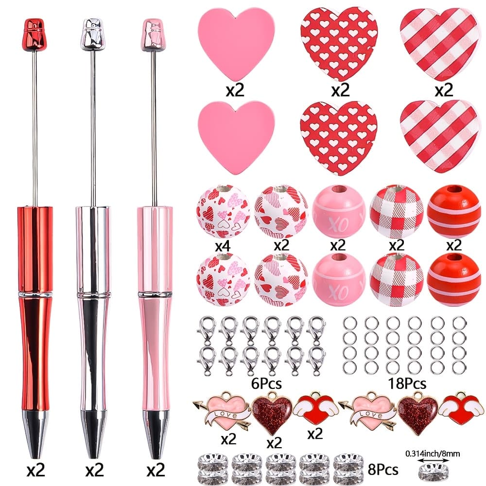 TEMU 6 Sets Of Valentine's Day Polka Dot Love Pendant Ballpoint Pen Set, Office Stationery And Writing Supplies, Perfect Gift For Diy Craft Enthusiasts, Valentine's Day Gift
