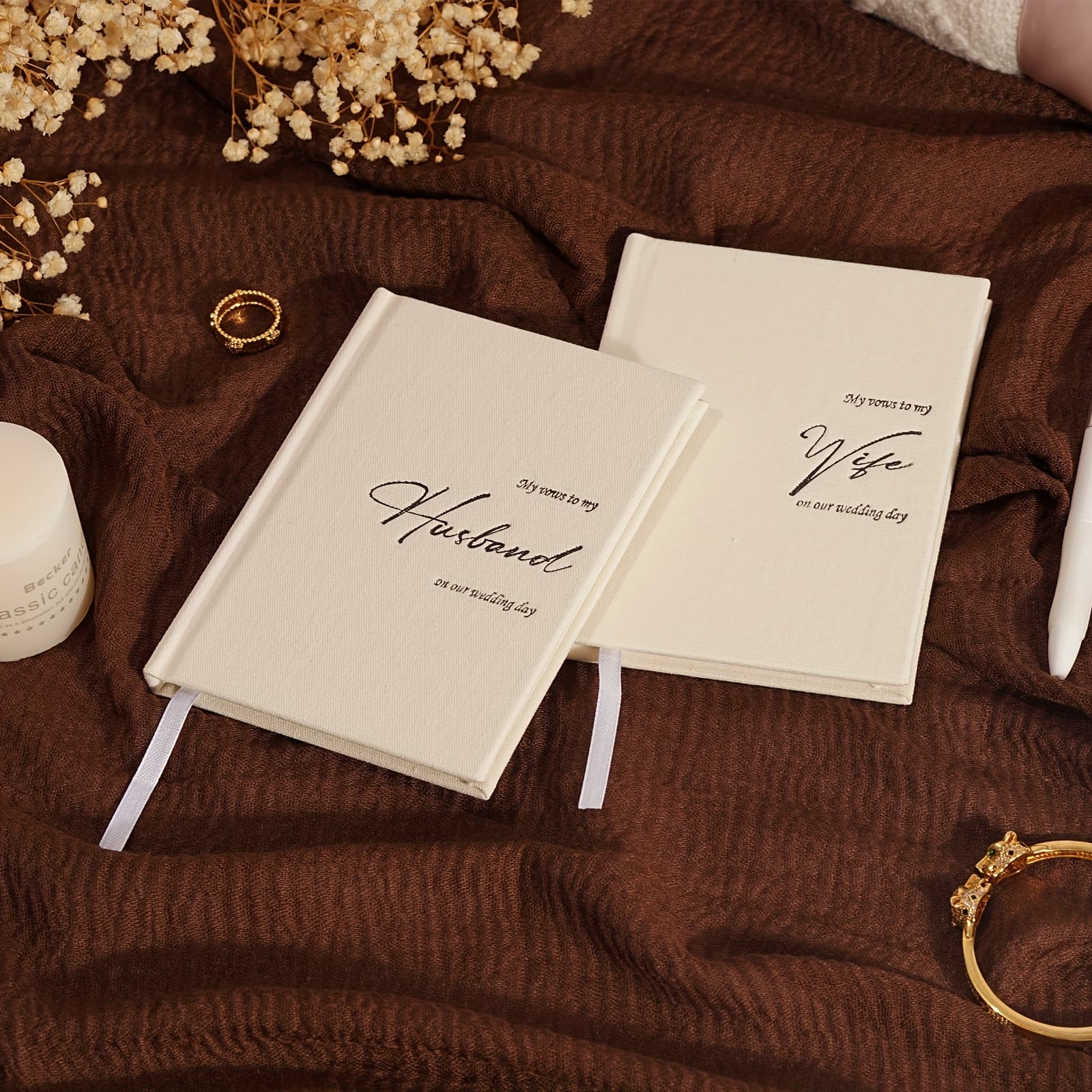TEMU His And Hers Wedding Vow Books, Set Of 2 Linen Hardcover Notebooks With Bookmark, Lined Pages, For Ceremony & Renewal, Includes Elegant Vow Keepsake Gift Box
