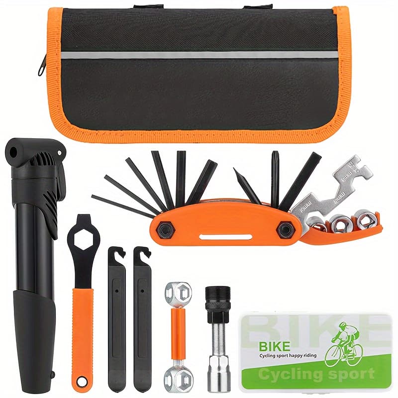 TEMU Bicycle Repair Bag With Tire Pump Tire Puncture Repair Multi Tool Set Portable Bicycle Repair Bag Bike Repair Tool Kit Portable Bike Bag All In Tool For Camping Travel- No Tire Patch