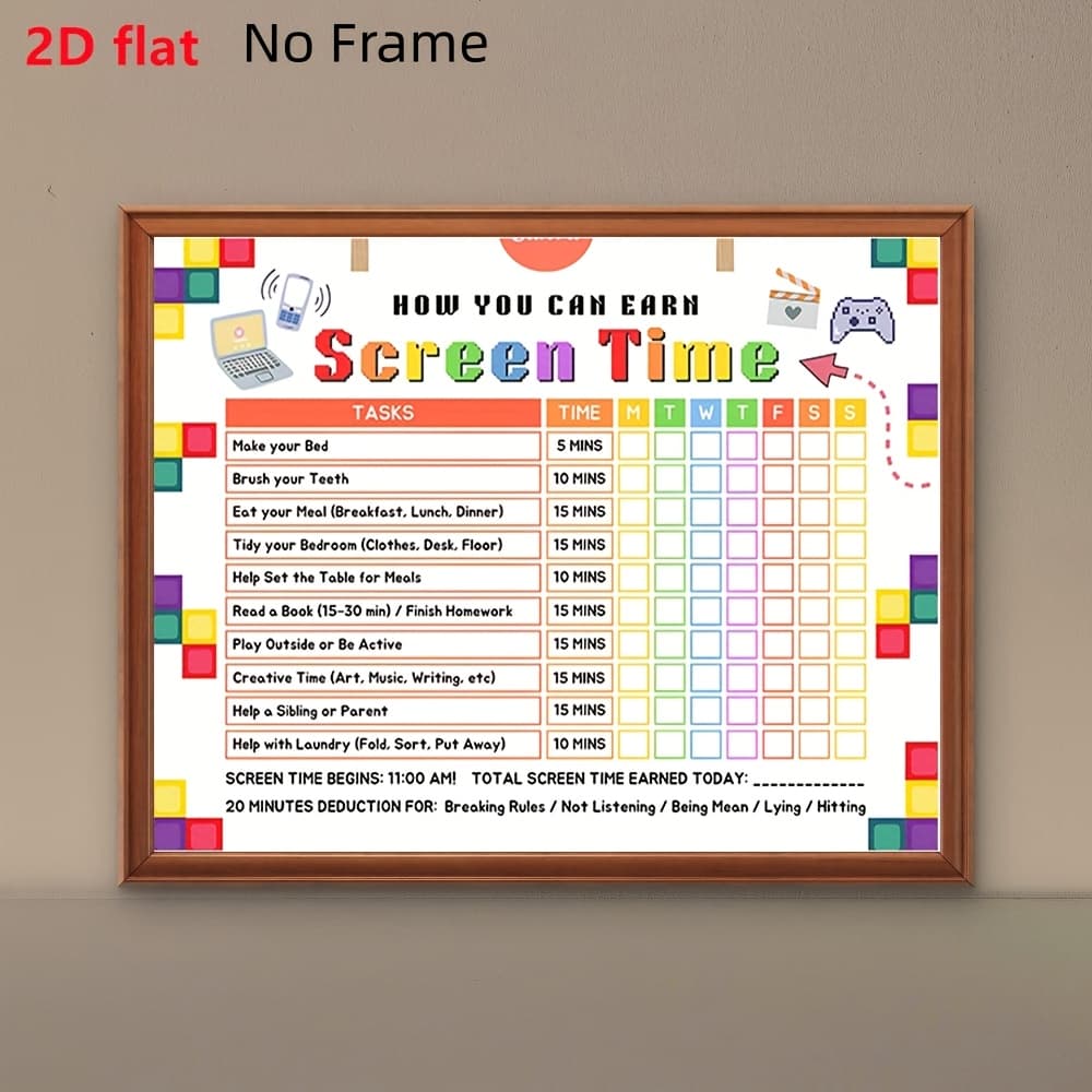 TEMU 2d Flat 1pc Frameless Retro Parent Control Chart - Daily Routine Schedule Poster With Reward System, Educational Use Checklist - Easy Modern Wall Decor For Bedroom, Living Room