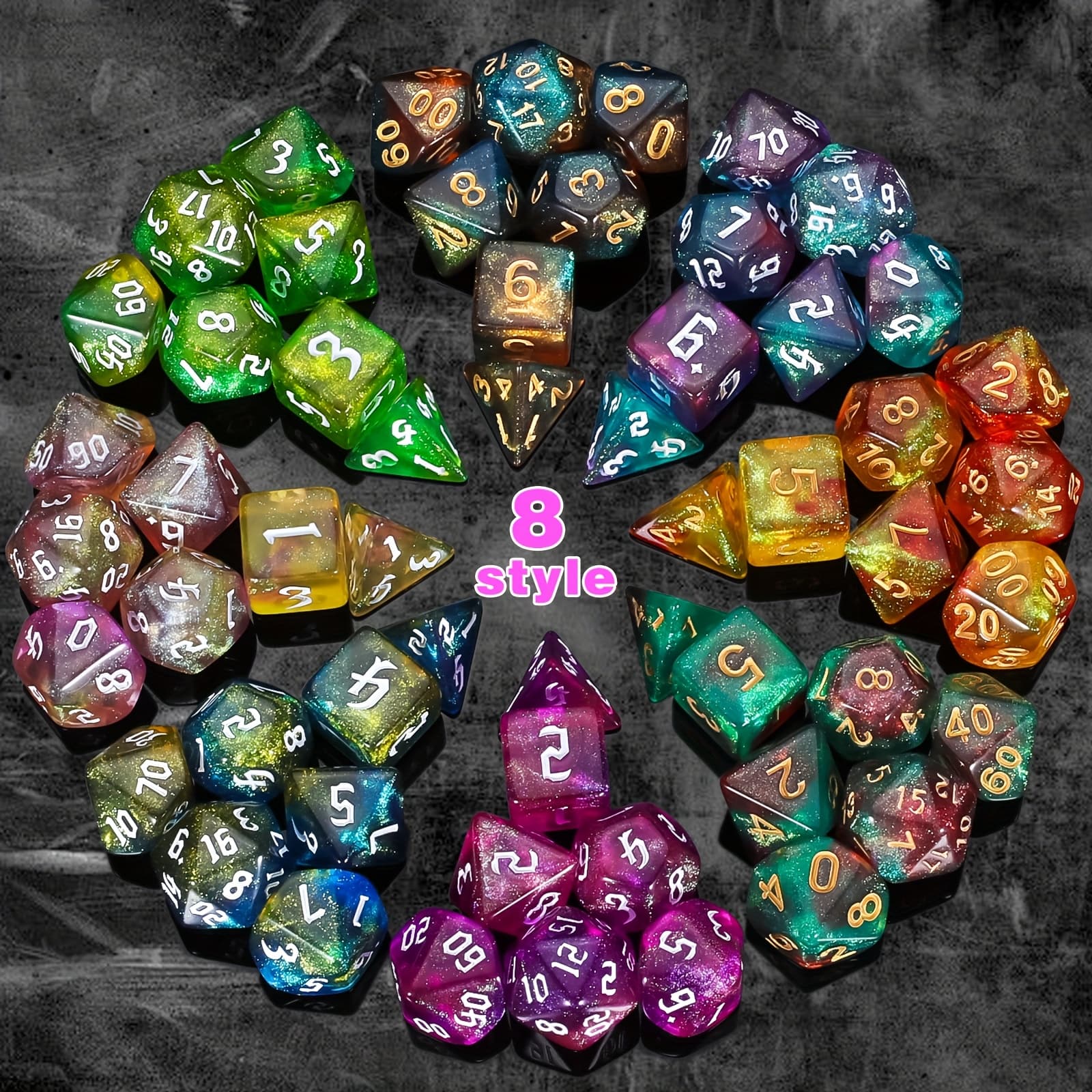 TEMU 56pcs Super Glitter , Aurora Glitter Polyhedral Dice Featuring Large , Comes With A Velvet Pouch For Rpg, Mtg, Tabletop Parties, Perfect Unique Gifts For Halloween And Gamers
