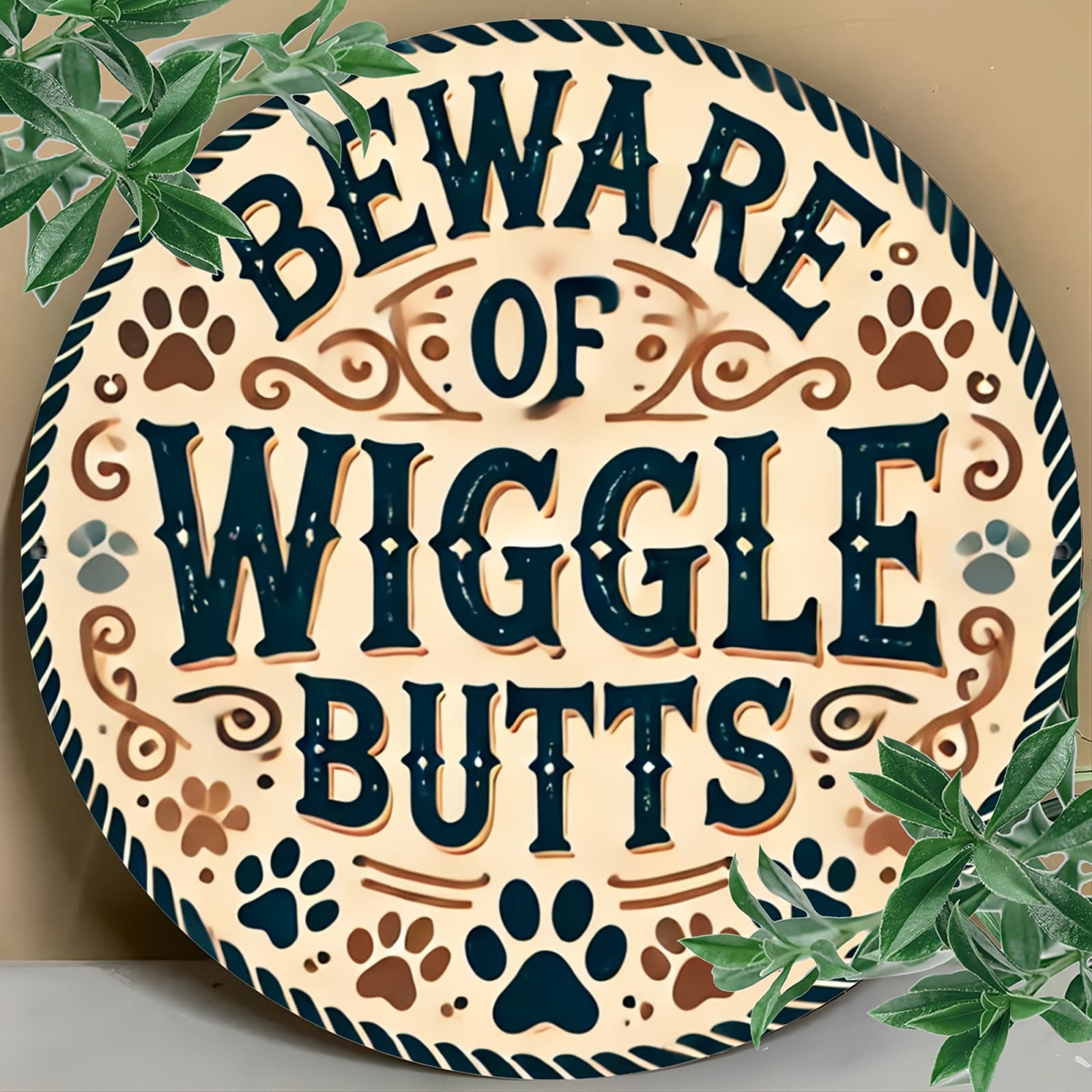 TEMU 2d Flat - 1pc "beware Of Wiggle Butts" Fun Pet - Themed Metal Sign - Style - 8×8 Inch Metal Sign - 2d Flat - Suitable For Pet Lovers, Decorating Pet - Themed Spaces