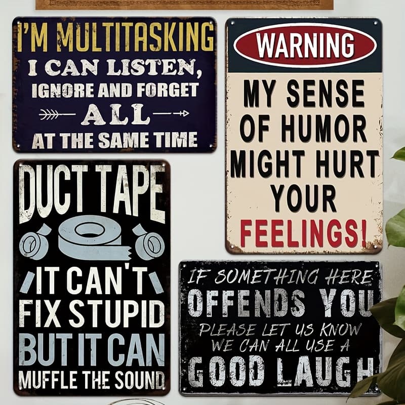TEMU 4pcs Decor Funny Sarcasm Metal Tin Signs Home Cave Wall Decor Gifts, For Office Home Bar Wall Decor 12 X 8 Inches