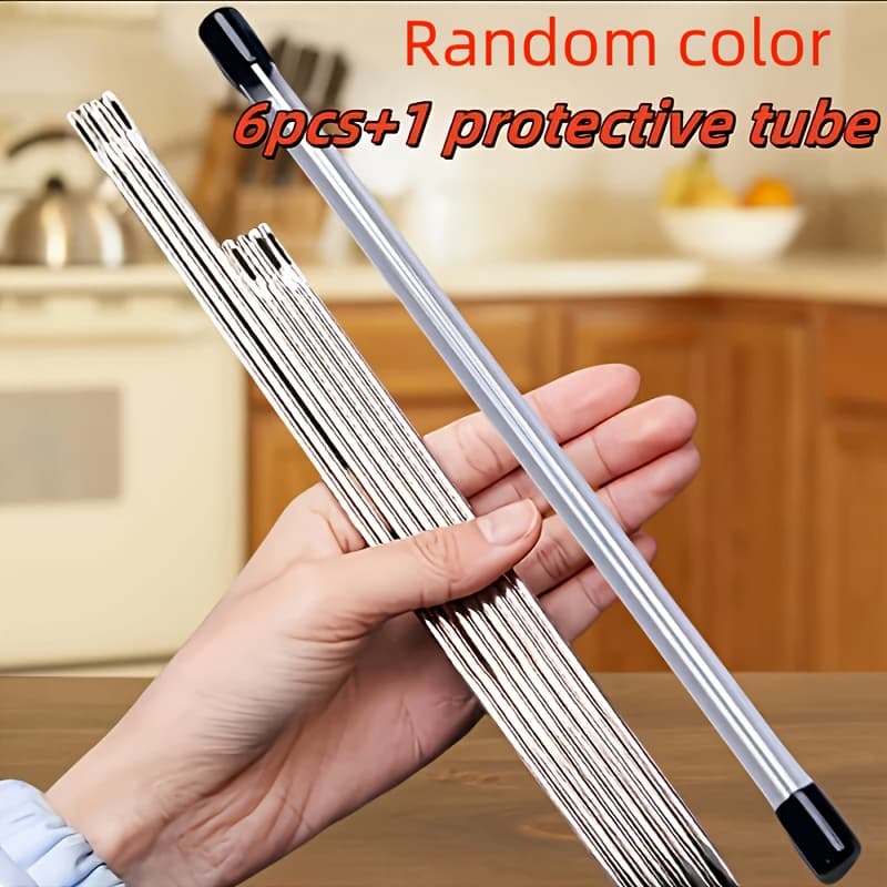 TEMU 6pcs Of Extra-long Large Eye Needles Plus 1 Protective Tube, Silvery Gray - Ideal For Tying And Sewing Handicrafts