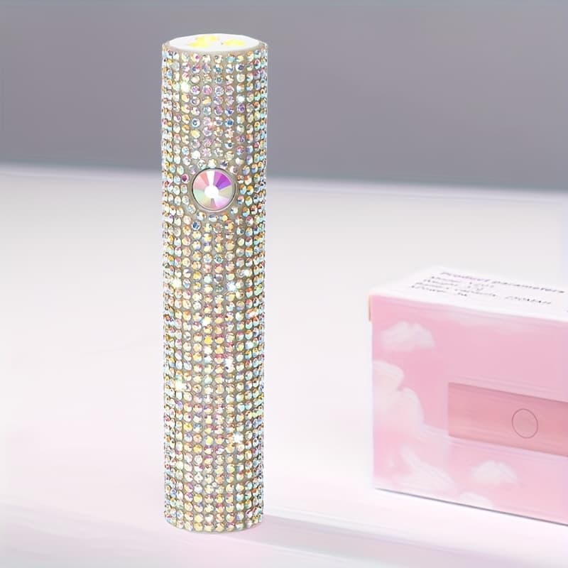 TEMU Portable Nail Lamp, Compact Dryer, Elegant Design, With Silvery Rhinestones, Usb Rechargeable, Small Gel Nail Light, Nail Art Accessory