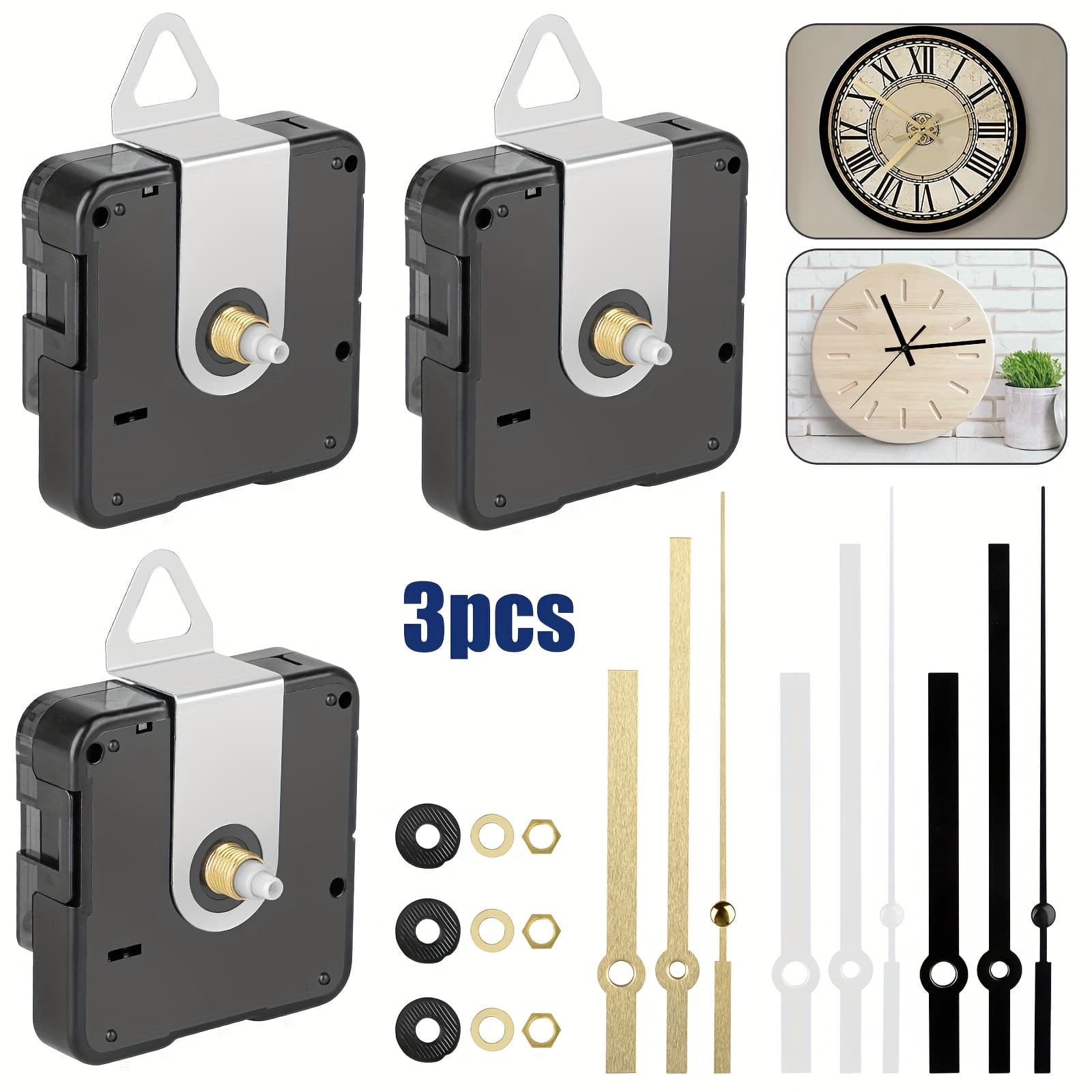 TEMU 3pcs Quartz Clock Movement Kit, Wall Clock Repair Kit With Hands Repair Parts, Replacement Parts With Silent Scanning Seconds Mechanis For Home Decor, Fits Clock Panel 2-3 Mm Thick
