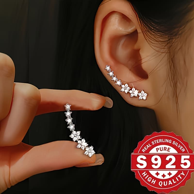 TEMU 1 Pair Of Elegant S925 Sterling Earrings For Women, Hypoallergenic, Perfect For Daily Wear, Commuting, And - French Retro Style, Ideal Gift, Elegant Style, Luxurious Style