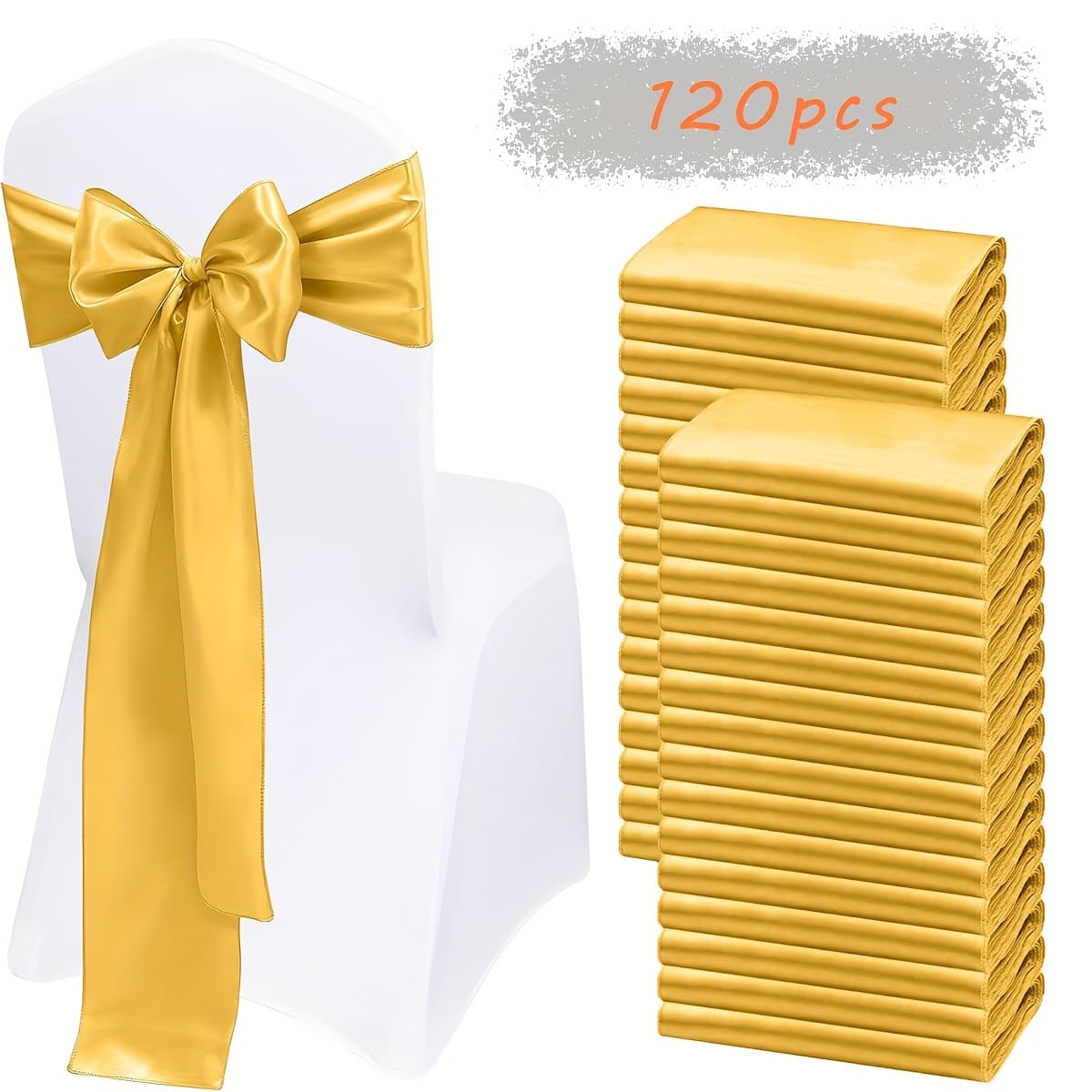 TEMU 120pcs Satin Chair Belt Bow Universal Chair Streamer Ribbon For Wedding Reception Restaurant Banquet, Party, Hotel Event Decoration (7 X 108 Inches)