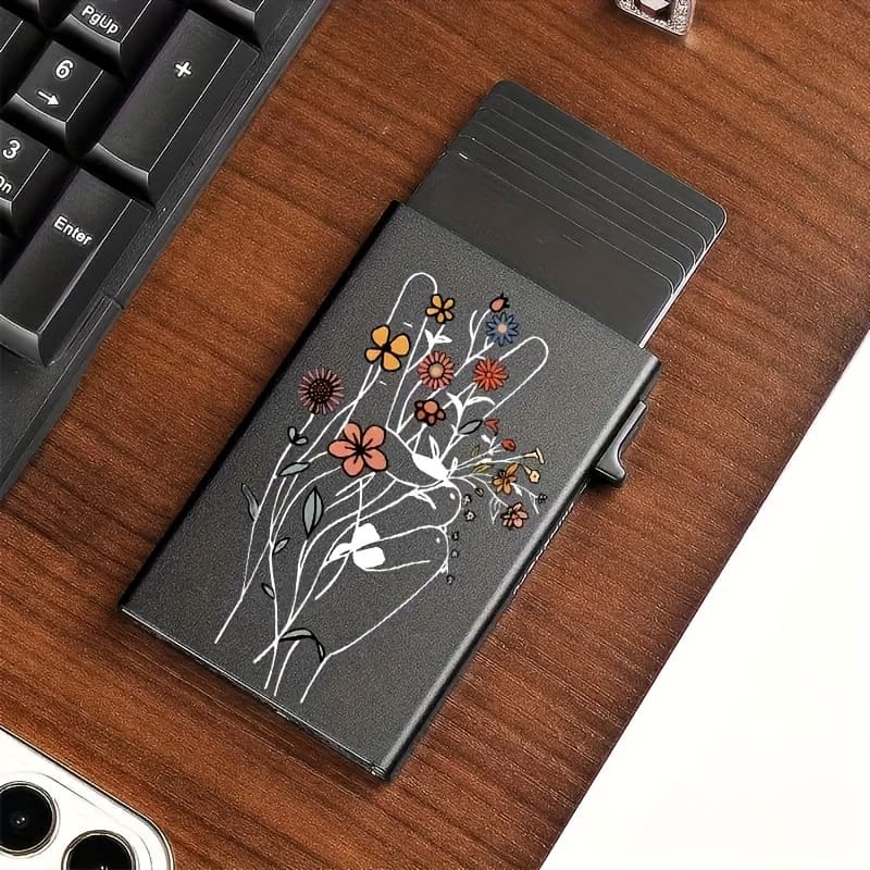 TEMU Women's Rfid Blocking Credit Card Case, Disorderly Flower Cluster, State, Slim, Stylish, Classic And Out Design Suitable For Daily For Shopping And Traveling, Organize Credit Cards