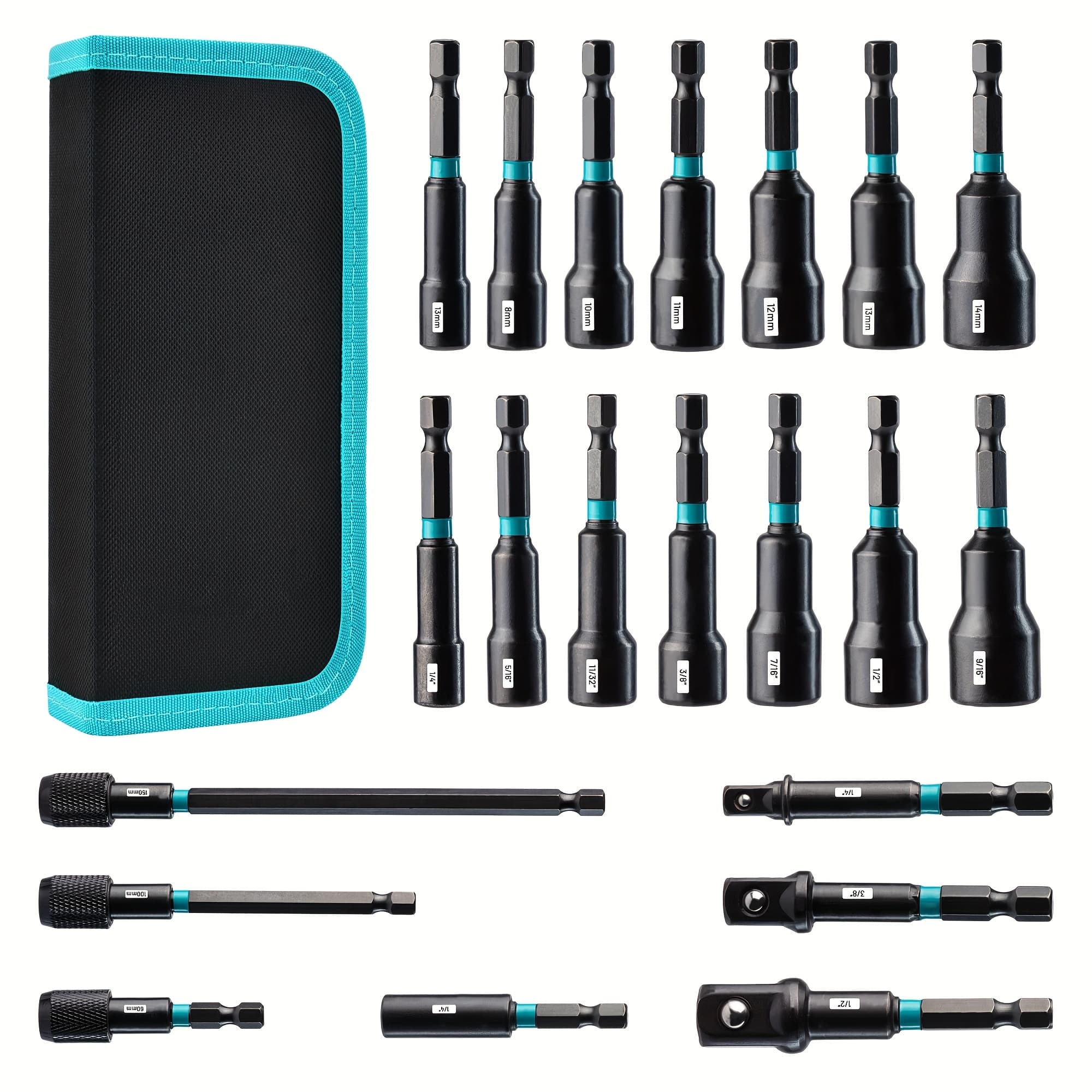 TEMU 21pcs Magnetic Nut Driver Set, Impact Drill Driver Bit Set, Metric Sae Nut Driver, Impact Socket Adapters, Bit Holder, Tools, Tool Box, Tool Set