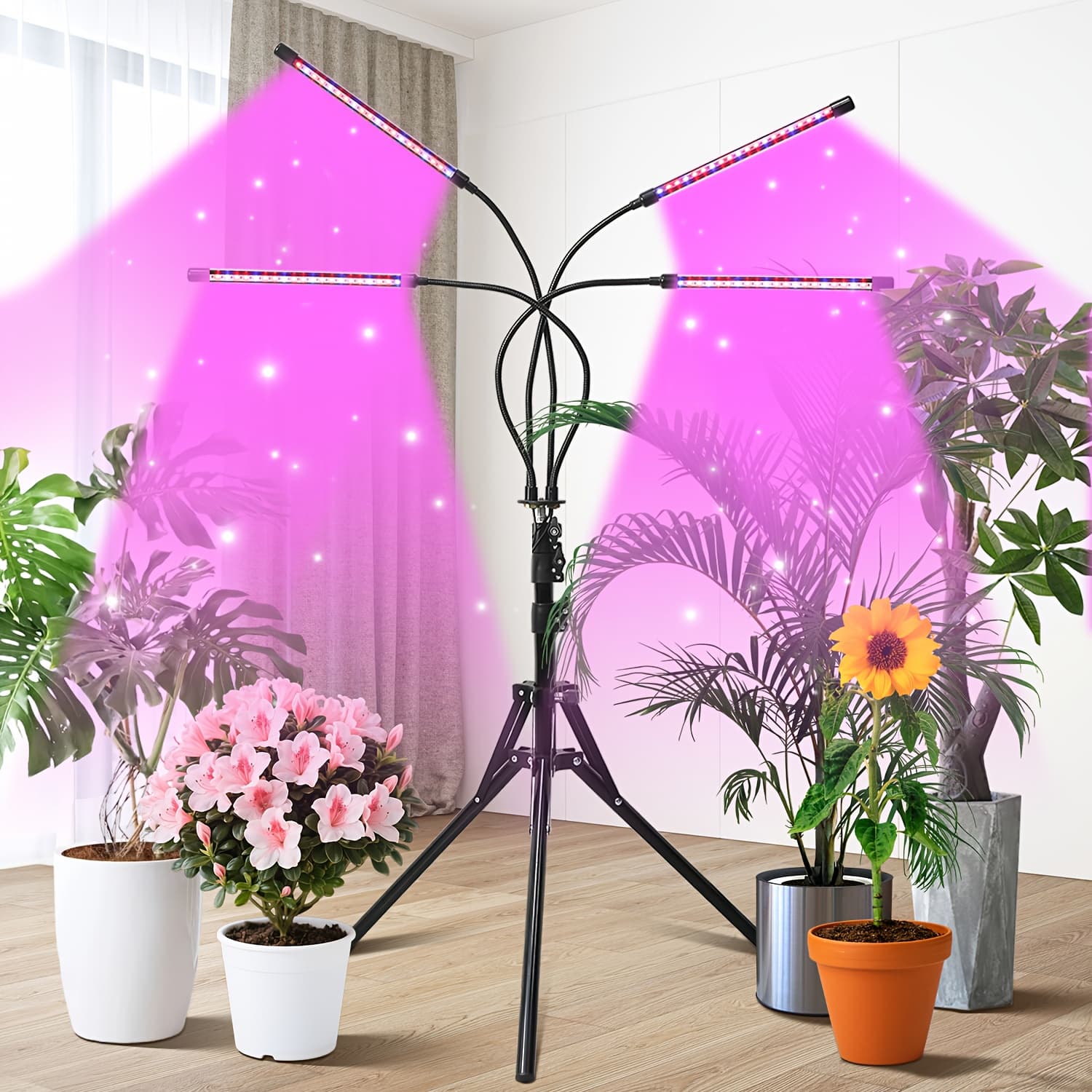 TEMU With A Bracket, 4/ 5/ 6-head Growth Lamp, , Multi-level Brightness Adjustable, Suitable For Indoor Plant Growth, Floor-standing Plant Growth Led Lamp