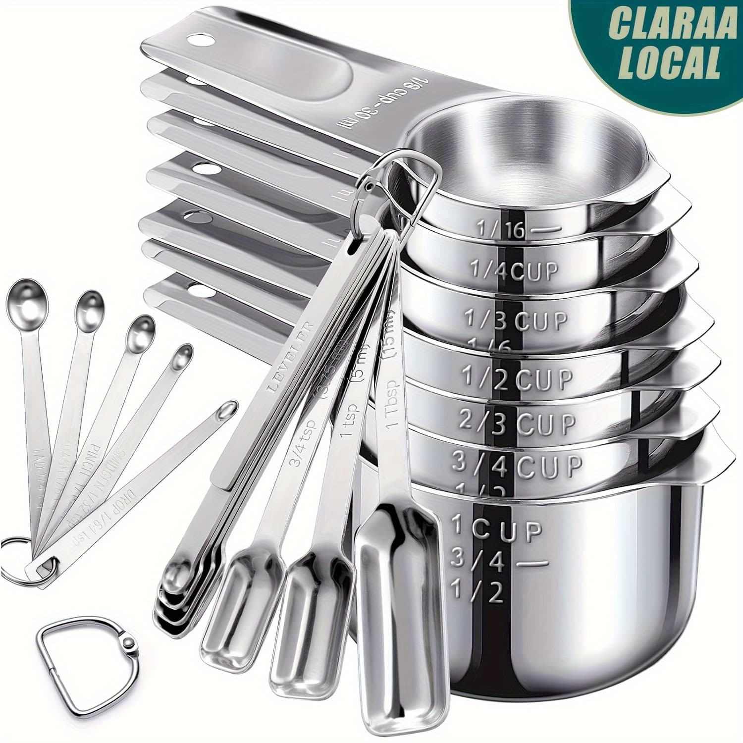 TEMU Minteem 13/20pcs Stainless Steel Measuring Cup And Spoon Set, Including 7 Measuring Cups, 12 Measuring Spoons, And A Leveler, Used For Cooking And Baking Dishwasher Kitchen Measuring Cups