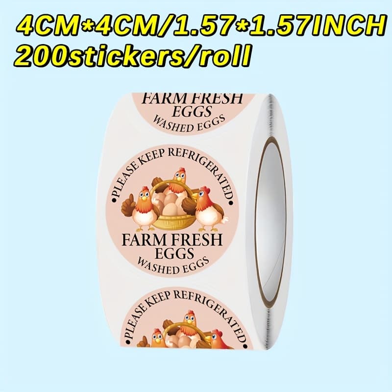 TEMU 200pcs Round Farm Stickers 4cm/1.57inch Self-adhesive Washed Egg Labels For Chicken, Quail, And Egg Packaging